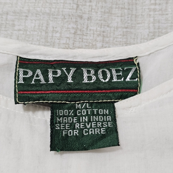 Papy Boez Boho Lagen Look Dress Cotton Off White Embroidered Lace Detail M/L - Picture 10 of 16